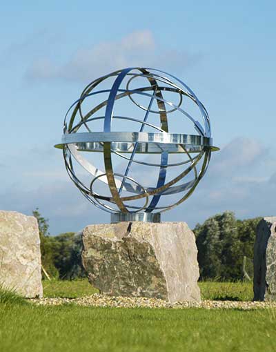School public art: stainless steel armillary sphere, Eton College
