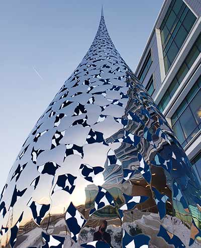 Reflections on the large droplet sculpture