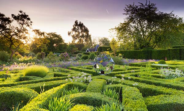 Knot garden at Helmingham Hall with Matrix sculpture