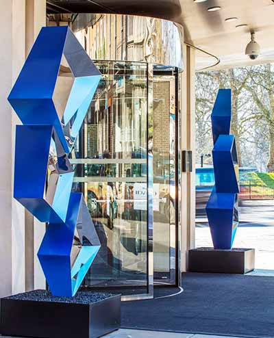 Quad sculpture outside the entrance to a hotel in London