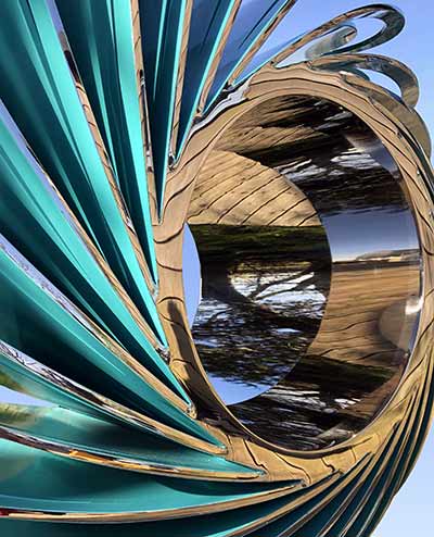 Detail of the Orbis sculpture, showing reflections in the central hole