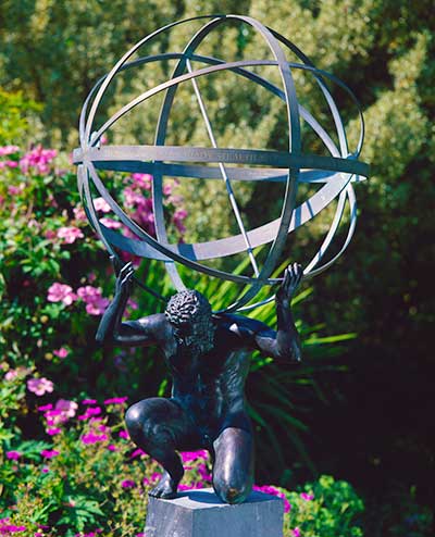 Atlas sundial, supporting a brass armillary sphere