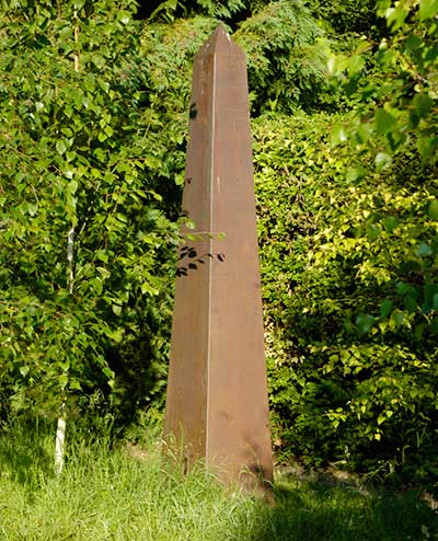 Copper obelisk garden sculpture